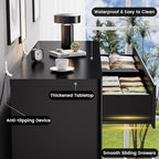 Black Dresser for Bedroom, 8 Drawers Double Fluted Dressers, Modern Chest of Drawers with Curved Profile, Handleless, Storage Closet Dressers for Bedroom, Living Room, Entryways, Natural