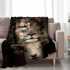 Christian Jesus Lion & Lamb Throw Blanket - Soft, Warm, Cozy Fleece for Men, Women, Adults - 50"x40"