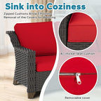 5 Pieces Outdoor Conversation Furniture Set - 4 PE Rattan Armchairs, 1 Metal Coffee Table, Patio Wicker Furniture Set with Water-Resistant Cushions for Swimming Pool, Sunroom (Red)
