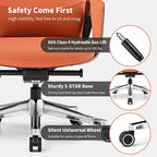 EUREKA ERGONOMIC Serene Executive Office Chair Genuine Leather, Modern Executive Chair 135° Back Support Comfy Desk with Arms & Aluminum Base for Home-Orange