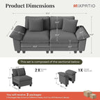 87" Cloud Modular Sectional Loveseat, 2-Seater w/Deep Seat & Removable Arms, Plush Corduroy for Small Living Room & Apartment - Gray