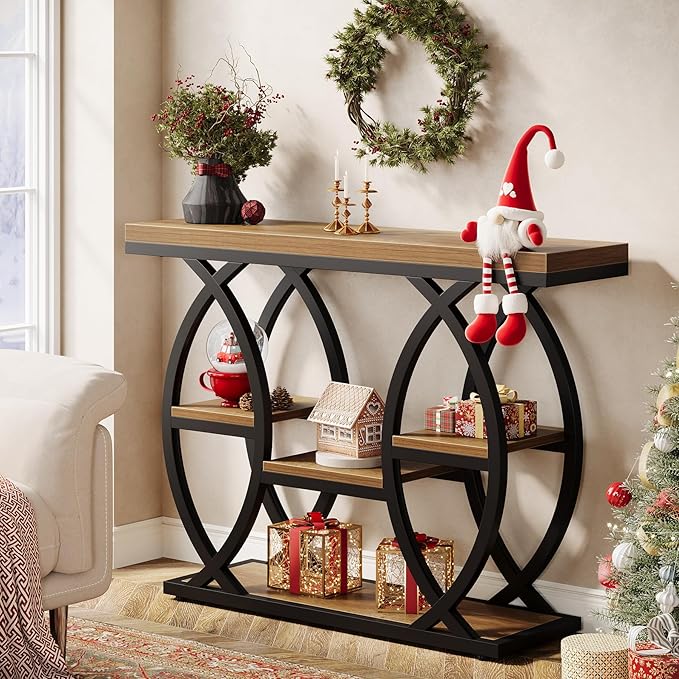 Tribesigns 39.4" Console Table, Industrial 4-Tier Sofa Table Entryway Table with Storage Shelves, Narrow Wood Accent Tables with Metal Frame for Small Spaces, Hallway, Foyer, Brown