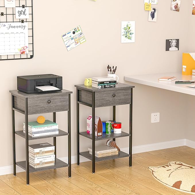 VECELO Tall End Table,Nightstand with Drawer and Adjustable Storage Shelf,27.6 inch Side Table for Living Room/Bedroom/Entryway Small Spaces