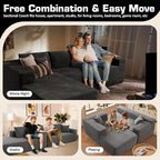 106" Cloud Sectional Couch with Chaise Lounge,L Shaped Modular Modern Sofa,Comfy Corduroy Fluffy Couches with Deep Seat,No Assembly Required Couch for Living Room(Left,Stripe Corduroy,Gray)