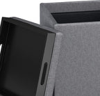 SIMPLIHOME Rockwood 18 inch Wide Contemporary Square Cube Storage Ottoman with Tray in Slate Grey Linen Look Fabric, Assembled, For the Living Room, Entryway and Family Room
