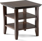 SIMPLIHOME Acadian SOLID WOOD 19 inch Wide Square Transitional End Table in Brunette Brown for the Living Room and Bedroom