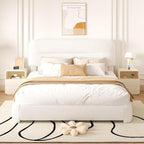 Queen Size Cloud Bed Frame, Upholstered Boucle Platform Bed with Adjustable Headboard, Anti-Collision Soft Rounded Corners, Noise Free, Easy Assembly, White
