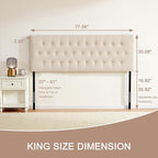 Tufted Upholstered Headboard King Size, Solid Wood Head Board with Durable Metal Legs, Adjustable Height Bed headboard from 37” to 51” Fabric Headboard in Modern Button Design, Beige