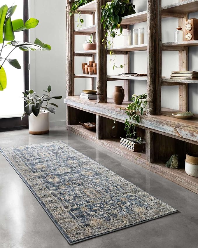 Loloi Teagan Collection TEA-03 Denim/Pebble 2'-8" x 10'-6" Runner Rug, Large, Soft Neutral Rug, High-Traffic for Living Room, Bedroom, Home Office, Dining Area