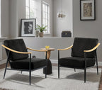 Modern Accent Chairs Set of 2 for Living Room Bedroom Mid Century Arm Chairs Upholstered Office Accent Chairs Comfy Waiting Room Chairs with Metal Frame, Black