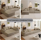110" Boneless Cloud Sectional Couch for Living Room, Compressed Modular L-Shaped Sofa with Deep Seat, Frameless Corduroy Couch in Boxes, No Assembly Required 3-Seater (Right-Facing Chaise, Grey)
