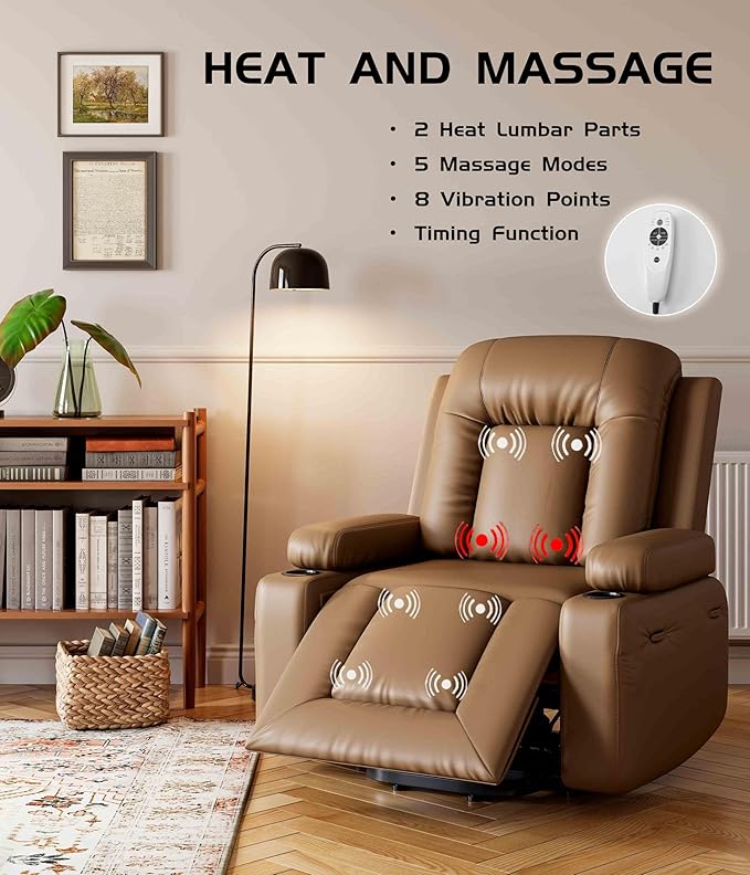 GarveeHome Oversized Wide Power Lift Recliner Chair - Heat and Massage, Faux PU Leather, Adjustable Back and Legs, Electric Lift Chair Designed for The Elderly and People with Mobility impaired