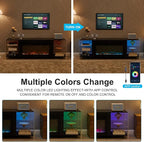 VECELO Fireplace TV Stand for Televisions up to 75" with 3D Flame/13 Colors, Modern Media Entertainment Center Console Table with LED Lights, 3 Tier Transparent Storage Shelves, for Living Room, Black
