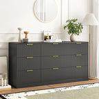 9 Drawer Dresser for Bedroom with Deep Drawers, 63" Wide Wood Dresser, Large Floor Chest of Drawers, Modern Long TV Stand, Storage Cabinet Side Table, Black