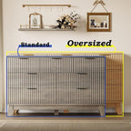 57" Long Dresser for Bedroom, 7-Drawer Fluted Chest, Wide Wood Storage Dresser with Metal Slides and Handles, Stable Base, Modern Clothes Organizer for Primary Suite, Guest Room, Nursery
