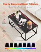 VEVOR Coffee Table, Modern Tempered Glass Coffee Table with Lighting, 2 Tiers Rectangle Glass Center Desk with Open Storage, Minimalist Metal Accent End Desk for Living Room, Office, Easy Assembly