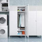 Metal Storage Cabinets Locker with Hanging Rod and Adjustable Shelves, 71'' Clothing Steel Storage Wardrobe for Home & Office, School, Employee,Gym(White, 71''H-Wardrobe)