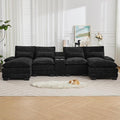 125'' U Shaped Cloud Modular Sofa with Chaise Lounges, Chenille Upholstered Comfy Sectional Couch with Storage Console, USB Charging Ports & Cup Holders, Small Deep Seat Sofa for Living Room, Black