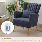 Fabric Accent Living Room Arm Chair Set of 2 Mid Century Modern Chairs with Pillow & Golden Legs, 8.5" Thick Cushion, Upholstered Comfy Sofa Armchair for Reading Room/Bedroom, Navy