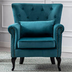 Mid Century Modern Accent Chair Upholstered Armchair Comfy Velvet Fabric Single Sofa with Tufted Wingback for Small Spaces Bedroom Living Room, Teal