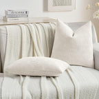 FUTEI Cream Chenille Decorative Throw Pillow Covers 20x20 Inch Set of 2,Soft Cozy Striped Geometric Patterns Cushion Cases,Modern Home Decor for Couch Bed Living Room