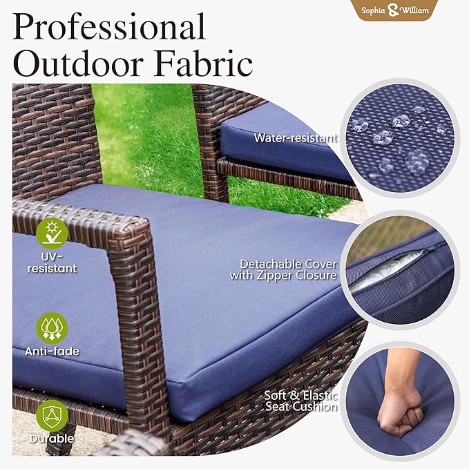 Sophia & William 9 Pieces Expandable Patio Dining Set, Extendable Rectangular Patio Table and Chairs Set for 8, Metal Outdoor Table and Rattan Chairs, All Weather Outdoor Dining Set