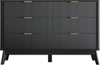 Fluted Dresser for Bedroom,49.6'' Modern Wooden Dresser with 6 Drawers, Bedroom Dressers, Natural Wood Chest of Drawers for Living Room, Hallway (Black)