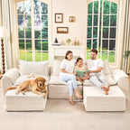 Hobestluk 120" Cloud Modular Sectional Couch 3-Seater Sofa with Ottomans U Shaped Couch Deep Seat Sofa with Removable Cover Large Sofa for Living Room (Beige, 3-Seater Sofa with Two Ottomans)