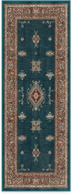 RUGGABLE Washable Vintage Runner Rug – Verena Teal Blue 2.5x7, Stain-Resistant, Non-Slip Hallway Runner – Machine Washable Rug for Hallway, Entryway, Living Room & Kitchen–with Standard Pad