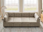 VANOMi 6 Seat Modular Cloud Sofa with 2 Ottomans, 118" Convertible Modular Sectional Sofa Bed, Comfy Chenille Sofas & Couches for Living Room, Apartment, Office, Camel, Large Sofa Bed