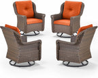 Patio Chairs Outdoor Swivel Glider - Set of 4 High Back Outside Brown Wicker Rattan Rocking Chair with Thick Cushion for Porch Apartment Deck Yard Poolside Garden - Orange