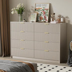 Beige Dresser for Bedroom, Modern Dresser with 8 Drawers and Smooth Slides, Wide Chest of Drawers with Golden Handles for Bedroom, Closet, 15.7" D x 55" W x 37.4" H