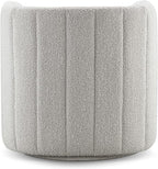CHERS Rivet Mid-Century Modern Swivel Armchair, Bouclé Fabric Channel-Tufted Accent Chair, 360-Degree Rotating Lounge Chair with Ergonomic Design for Living Room, Bedroom, Home Theater, Light Gray