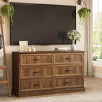 Farmhouse 6 Drawer Dresser for Bedroom, 55 Inch Wide Modern Walnut Dresser TV Stand with Large Drawers & Bar Handles, Rustic Wood Chest of Drawers for Bedroom, Living Room, Hallway, Entryway.