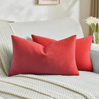FUTEI Christmas Red Decorative Throw Pillow Covers 12x20 Inch Set of 2,Soft Cozy Wheat Ear Striped Patterns Lumbar Pillow Cases,Modern Home Decor for Couch Bed Living Room