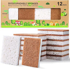 Biodegradable Natural Kitchen Sponge，Eco Friendly Sponges for Dishes,Compostable Cellulose Sponge with Natural Plant Based Coconut Walnut Sustainable Scrubber Pack of 12