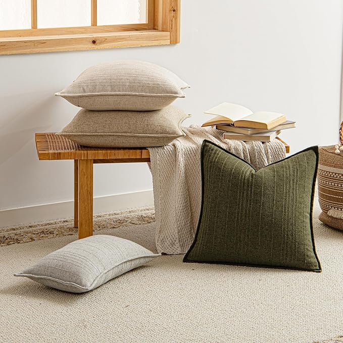 a moment Linen Pillow Covers Set of 2,Boho Farmhouse Throw Pillowcases Neutral Textured Decorative Covers for Couch Sofa Bed, Soft Linen Blend Accent Case Cushion Home Decor 20"x20"Light Grey