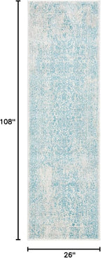 SAFAVIEH Evoke Collection Runner Rug - 2'2" x 9', Ivory & Aqua, Distressed Design, Non-Shedding & Easy to Clean, Ideal for Foyer, Bedroom, Kitchen, Hallway (EVK256J)