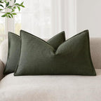 Foindtower Pack of 2, Decorative Linen Solid Throw Pillow Covers Accent Lumbar Cushion Case Boho Farmhouse Pillowcase for Chair Couch Sofa Bedroom Living Room Home Decor 12 x 20 Inch Dark Olive Green