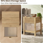 Fluted Night Stand with Golden Handle,Mid-Century Nightstands with Drawer,Modern Bedside Table with Storage Shelf,Large End Tables for Livingroom,Bed Side Tables for Bedroom,Natural Oak