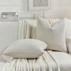 FUTEI Natural White Wood Chenille Decorative Throw Pillow Covers 18x18 Inch Set of 2,Soft Cozy Faux Linen Textured Cushion Case,Farmhouse Home Decor for Couch Living Room
