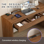 55-Inch Office Desk with Pull-Out Outlet, Computer Desk with 3 Sturdy Drawers, Writing/Gaming/Work/Study Desk for Bedroom, Living Room & Home Office, Brow (Brown, 55)