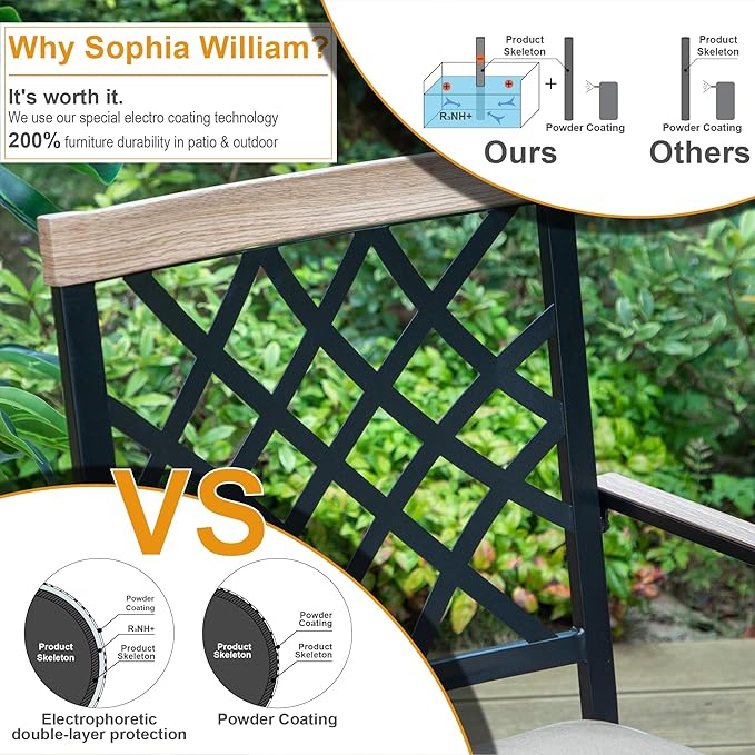Sophia & William Outdoor Swivel Metal Chairs Set of 6, Patio Dining Chairs with Cushions, Strong Capacity Furniture Set for Garden Backyard Support 300lbs