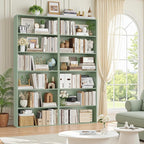 FOTOSOK 70.8" Tall Bookcase Shelf, 6 Tier Wide Bookshelf with Storage, Billy Bookcase Set of 2, Large Bookshelf for Living Room, Home Office,Green