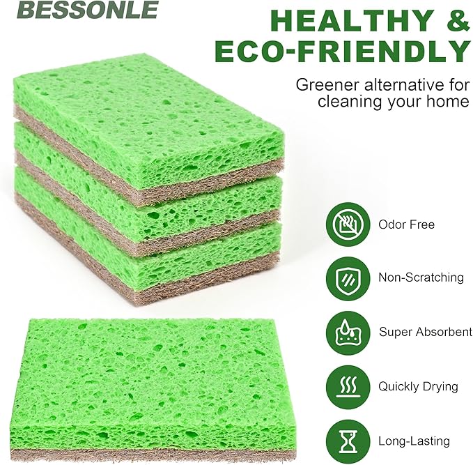 10 Pack Biodegradable Natural Sponges Kitchen - Compostable Cellulose and Coconut Walnut Scrubber Sponge - Eco Friendly Sponges for Dishes
