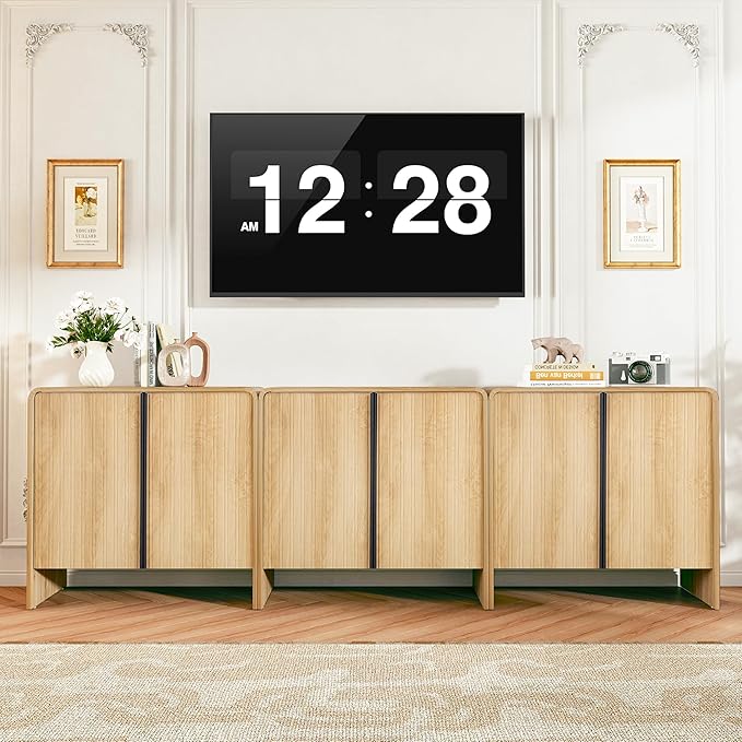 BERRYMERRY 2 Door Fluted Sideboard Buffet Cabinet with Storage, Modern Wood Cabinet with Adjustable Shelves for Living Room, Dining Room (Light Wood 2 Doors)