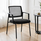 DUMOS Black Stackable Arm Chairs with Mesh Back and Upholstered Fabric, Sturdy Metal Frame, Easy to Store and Use, Perfect for Indoor and Outdoor Spaces, 1 Chair