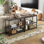 32" Small Console Table with Storage, 3-Tier Narrow Entryway Table, Sturdy Sofa Table with Mesh Shelves, Console Tables for Living Room, Bedroom, Hallway, Entryway, Foyer, Oak Grey