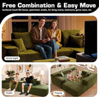 106" Cloud Sectional Couch with L-Shape Chaise & Ottoman, No Assembly Modular Sofa, Deep Seat Corduroy Boneless Couched for Living Room (Green Cloudy Velvet, Right Facing Chaise with Ottoman)