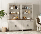 WAMPAT 5 Tier Bookshelf 72" Tall Bookcase with Barn Doors, Large Farmhouse Display Book Shelf with 2 Drawers and Storage Cabinet, Library Wood Bookshelves for Living Room,Kitchen, Rustic White (2PCS)